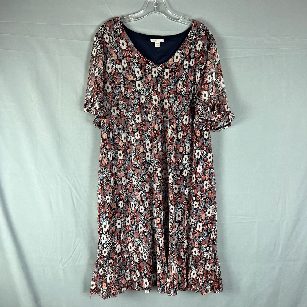 Est. 1946 Shift Dress Womens 14/16W Multicolor Floral Ruffle Hem Party Cocktail